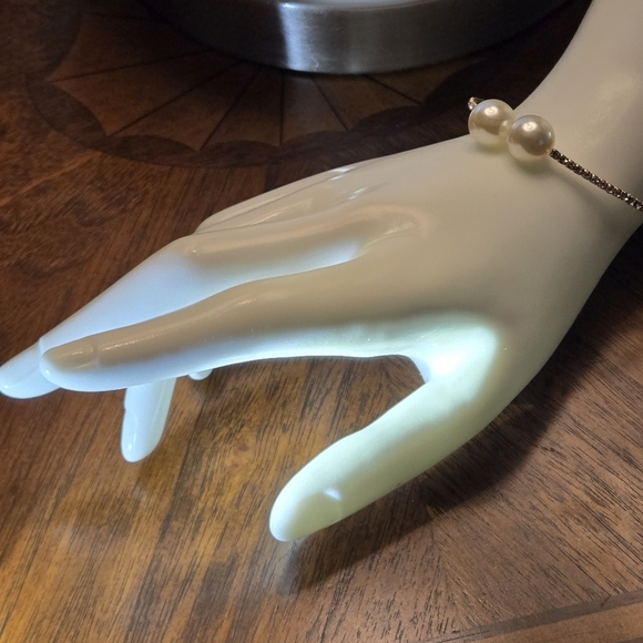 Faux Pearl Design Wrap Around Cuff Bracelet Copper Sparkly Rhinestones - Picture 4 of 12